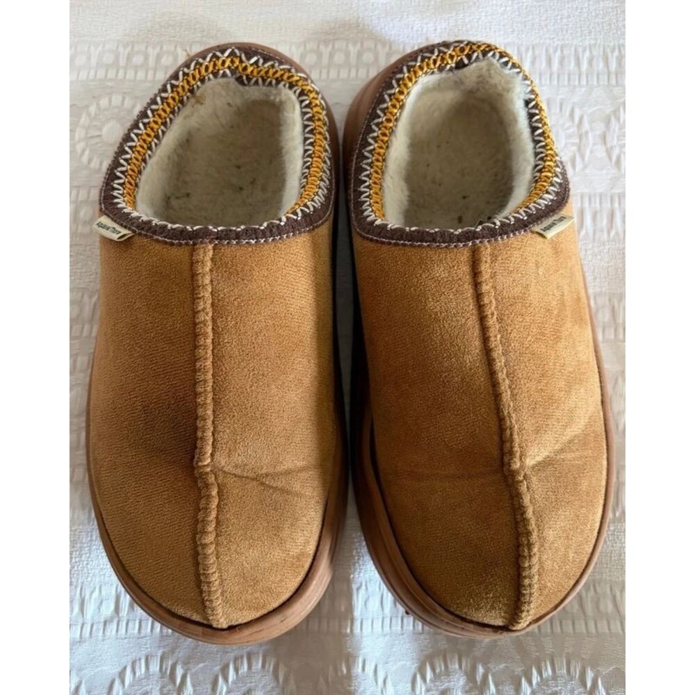 Aquavei Thora Clog Slippers Size 9 Chestnut Faux Suede Shearling Lined Platform